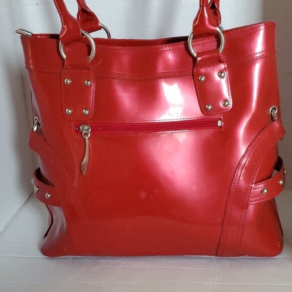 Beijo Head Over Heels Red Patent Leather Bag Tote Shoulder Handbag Purse Women's - Picture 5 of 16